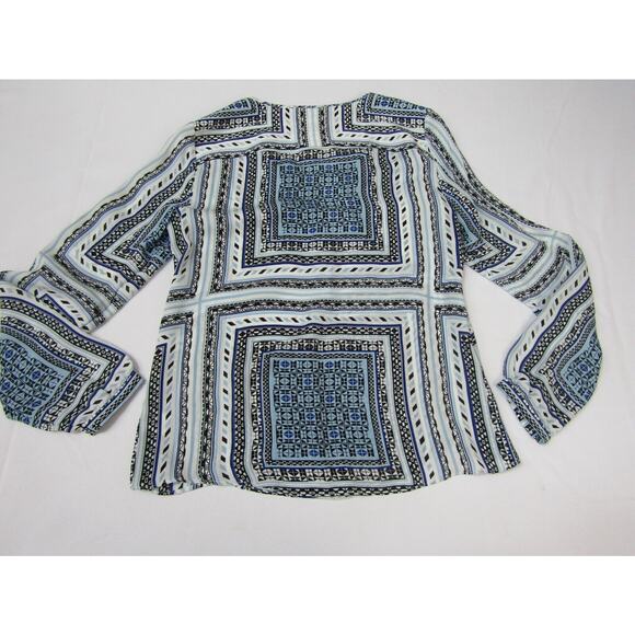 Parker Blue Geometric Silk Top sz XS Boho Hippie Y2K Cottaecore Peasant 90's - Picture 2 of 11